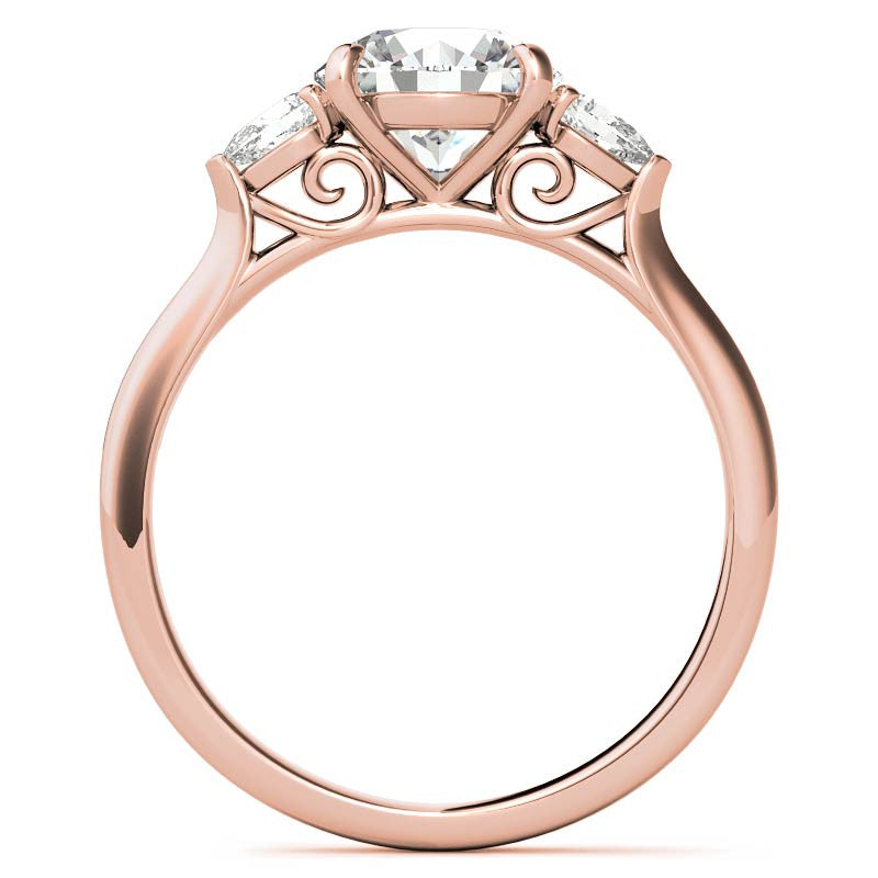 Round and Pear Moissanite Cathedral 3-Stone Ring