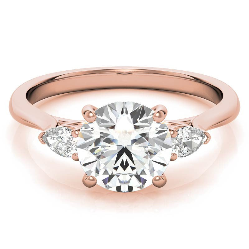 Round and Pear Moissanite Cathedral 3-Stone Ring