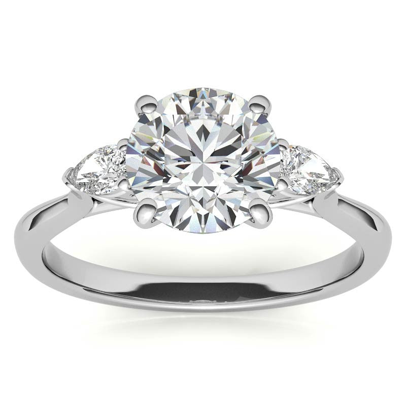 Round and Pear Moissanite Cathedral 3-Stone Ring