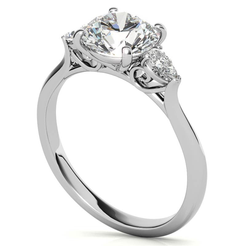 Round and Pear Moissanite Cathedral 3-Stone Ring