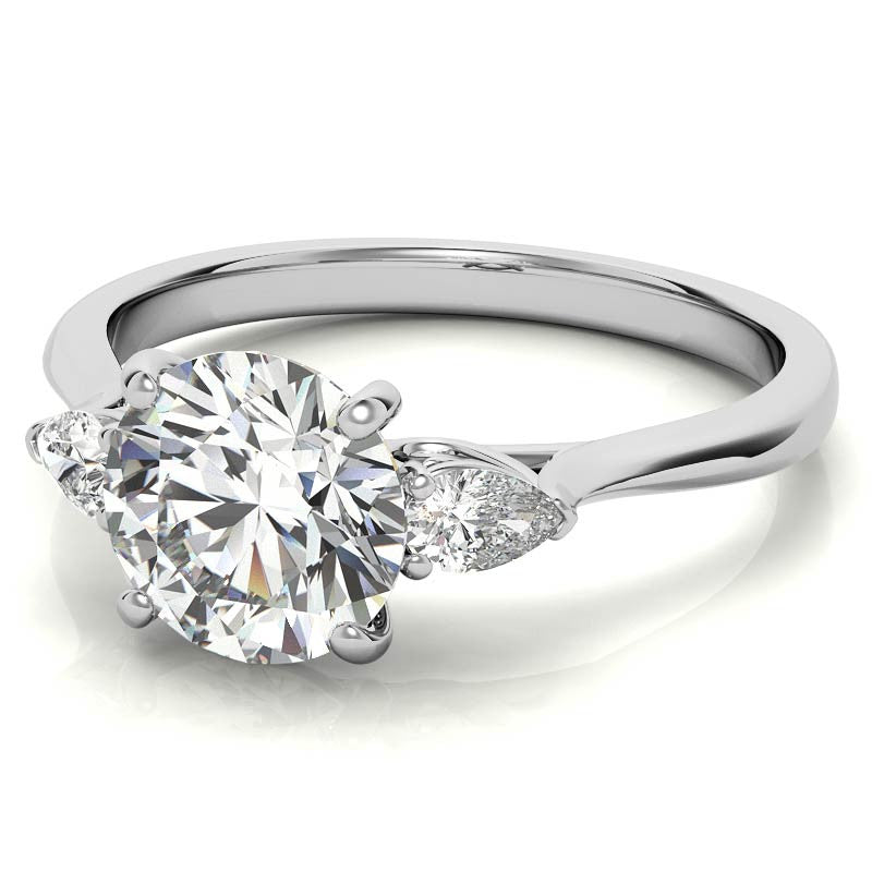 Round and Pear Moissanite Cathedral 3-Stone Ring
