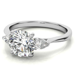 Round and Pear Moissanite Cathedral 3-Stone Ring