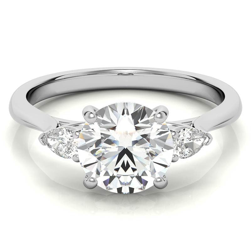 Round and Pear Moissanite Cathedral 3-Stone Ring