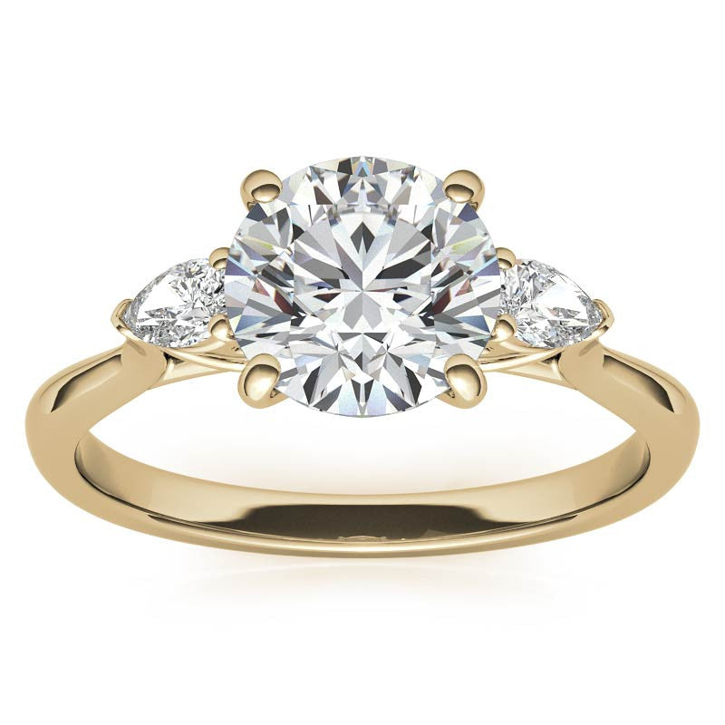 Round and Pear Moissanite Cathedral 3-Stone Ring