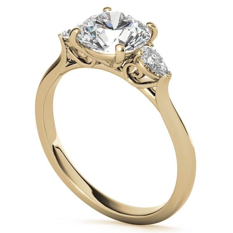 Round and Pear Moissanite Cathedral 3-Stone Ring