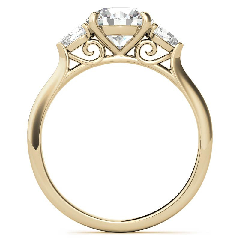 Round and Pear Moissanite Cathedral 3-Stone Ring