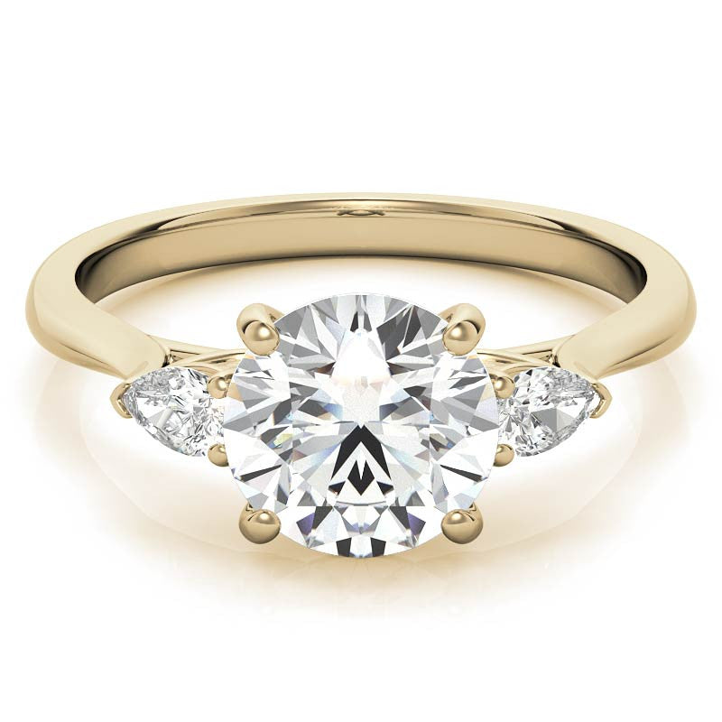 Round and Pear Moissanite Cathedral 3-Stone Ring