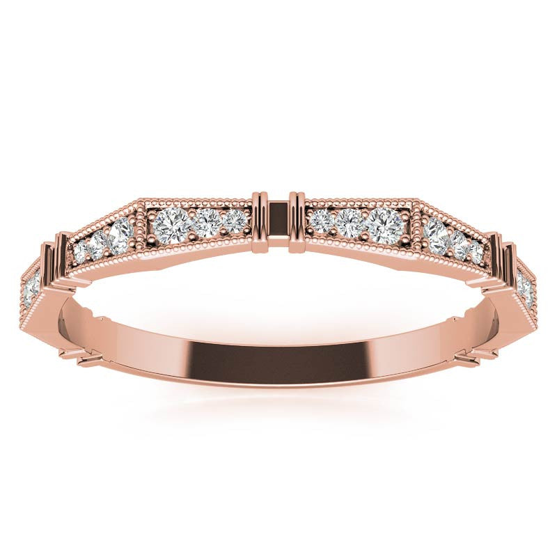 Petite Geometrical Round Brilliant Moissanite Stackable Band with Milgrain