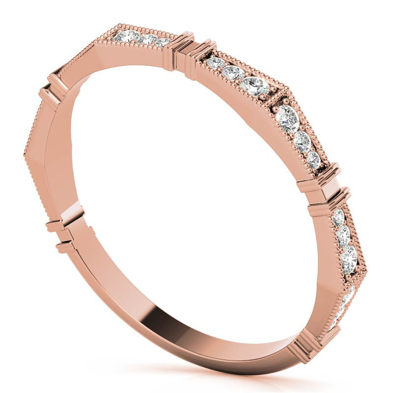 Petite Geometrical Round Brilliant Moissanite Stackable Band with Milgrain