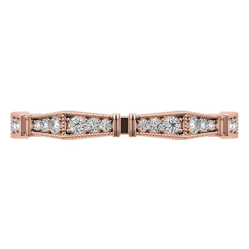 Petite Geometrical Round Brilliant Moissanite Stackable Band with Milgrain