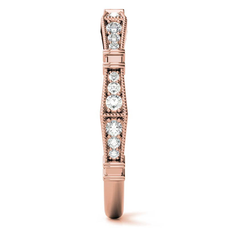Petite Geometrical Round Brilliant Moissanite Stackable Band with Milgrain