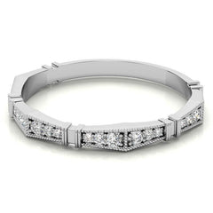 Petite Geometrical Round Brilliant Moissanite Stackable Band with Milgrain