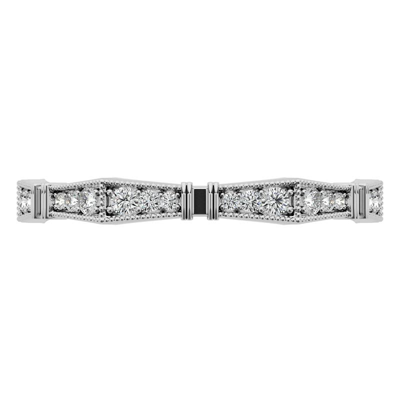 Petite Geometrical Round Brilliant Moissanite Stackable Band with Milgrain