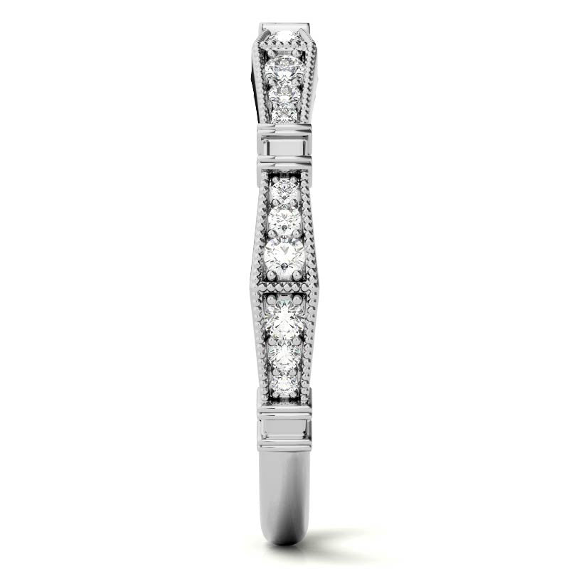 Petite Geometrical Round Brilliant Moissanite Stackable Band with Milgrain