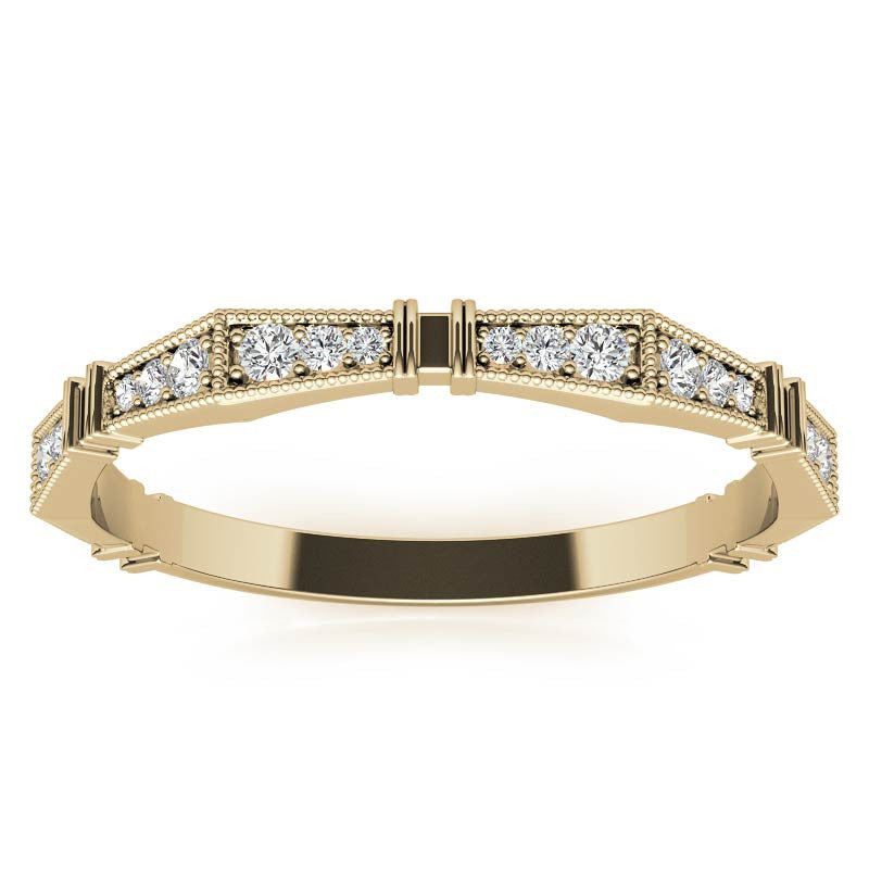 Petite Geometrical Round Brilliant Moissanite Stackable Band with Milgrain