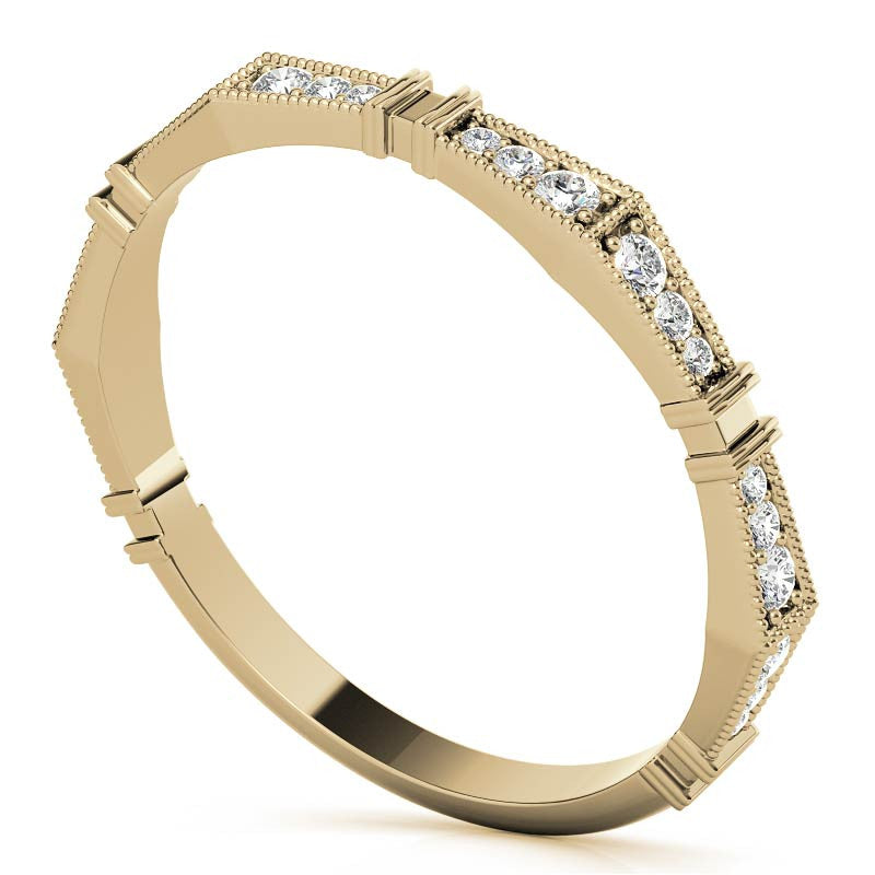 Petite Geometrical Round Brilliant Moissanite Stackable Band with Milgrain