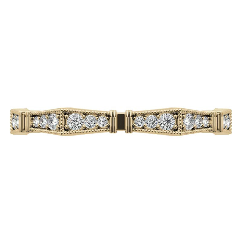 Petite Geometrical Round Brilliant Moissanite Stackable Band with Milgrain
