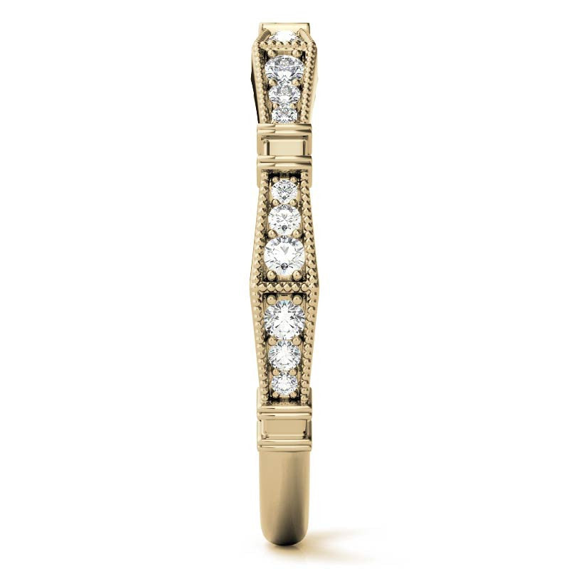 Petite Geometrical Round Brilliant Moissanite Stackable Band with Milgrain