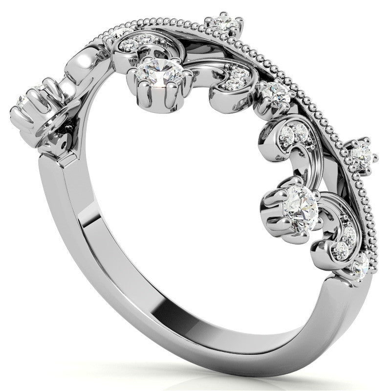 Tiara Design Round Brilliant Moissanite Stackable Band