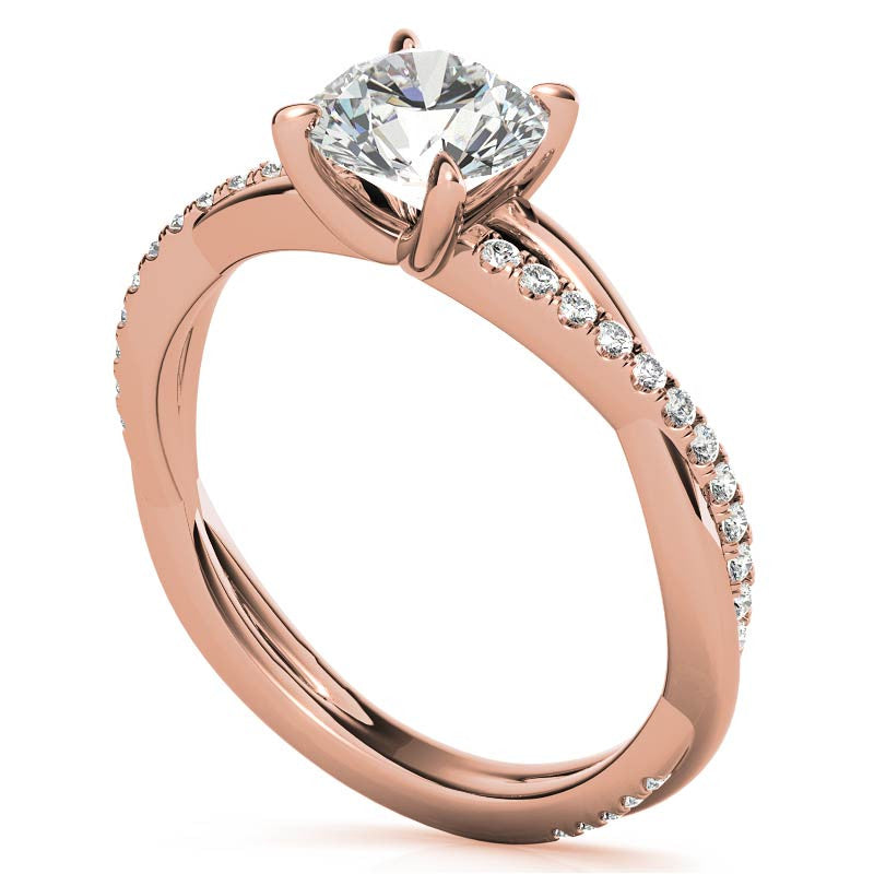 Twisted 4-Prong Round Brilliant Moissanite Engagement Ring