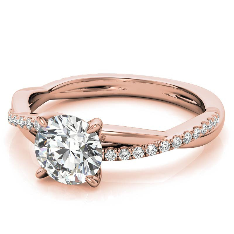Twisted 4-Prong Round Brilliant Moissanite Engagement Ring