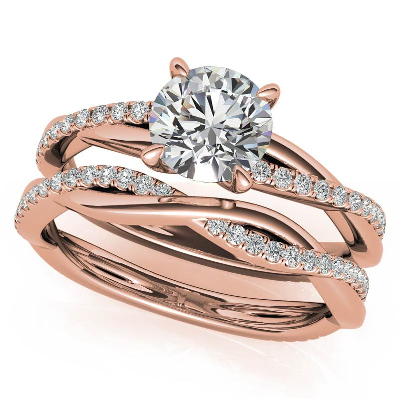 Twisted 4-Prong Round Brilliant Moissanite Engagement Ring