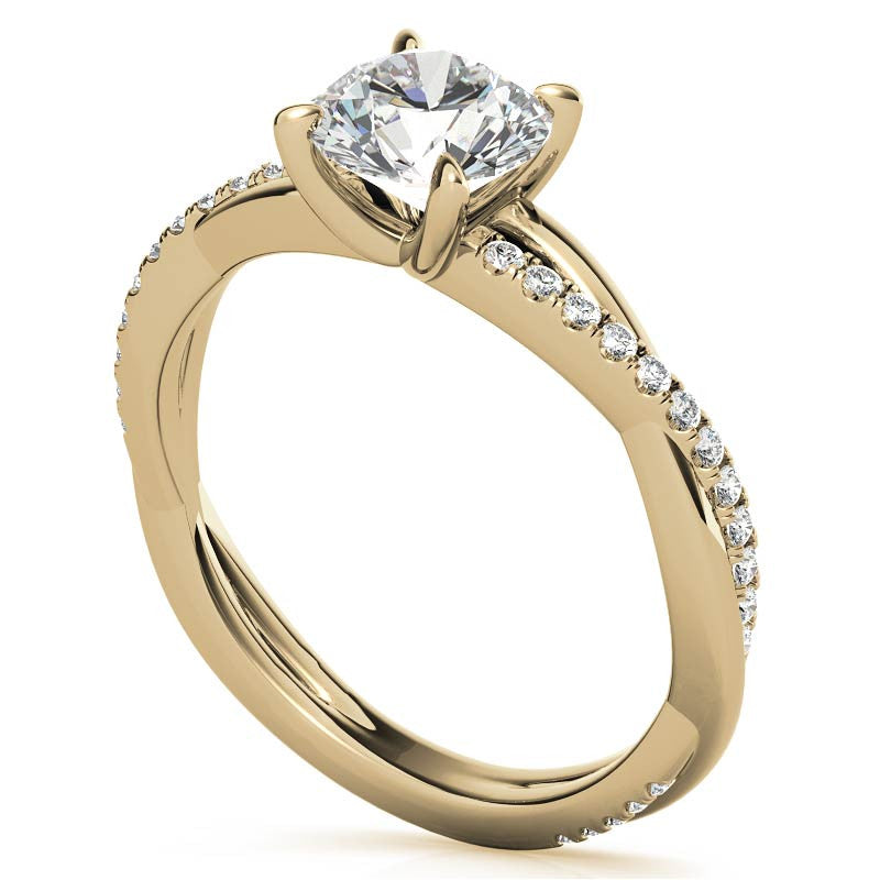Twisted 4-Prong Round Brilliant Moissanite Engagement Ring