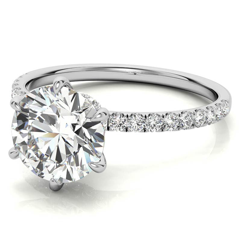 6-Prong Round Brilliant Moissanite Engagement Ring with Collar