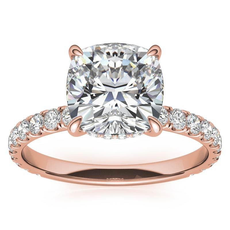 Cushion Moissanite Engagement Ring with Hidden Halo