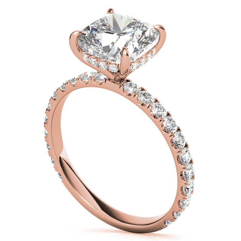 Cushion Moissanite Engagement Ring with Hidden Halo