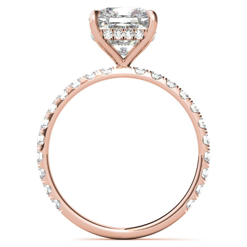 Cushion Moissanite Engagement Ring with Hidden Halo