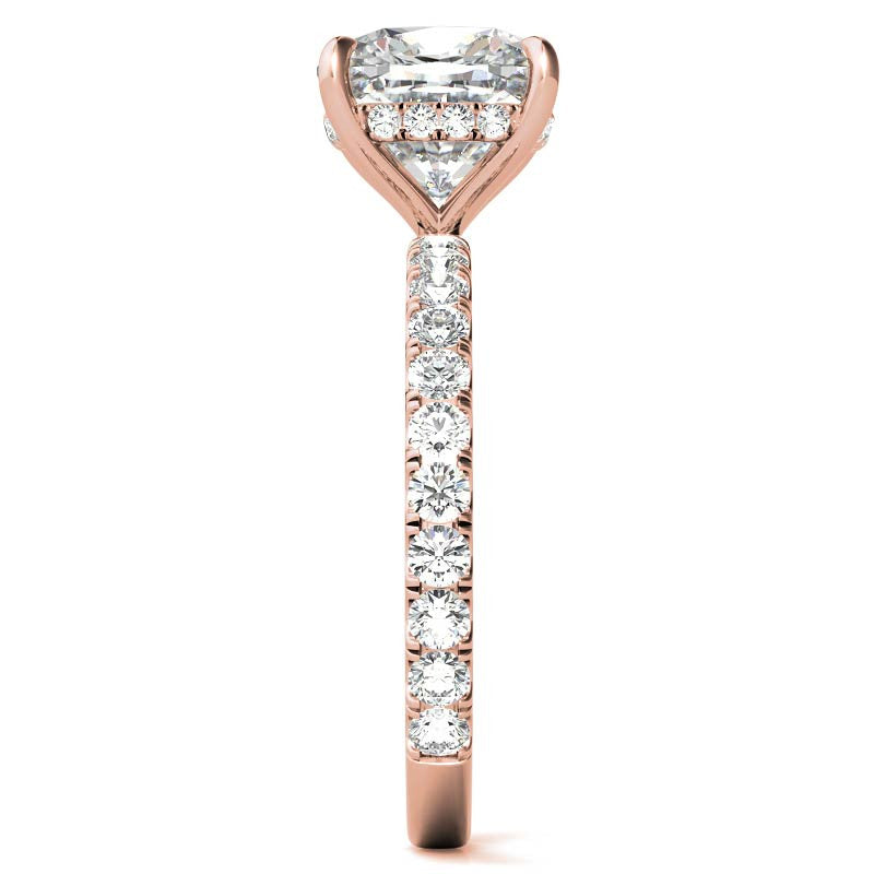 Cushion Moissanite Engagement Ring with Hidden Halo