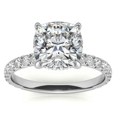 Cushion Moissanite Engagement Ring with Hidden Halo