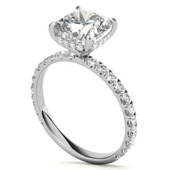 Cushion Moissanite Engagement Ring with Hidden Halo