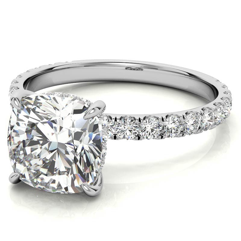 Cushion Moissanite Engagement Ring with Hidden Halo