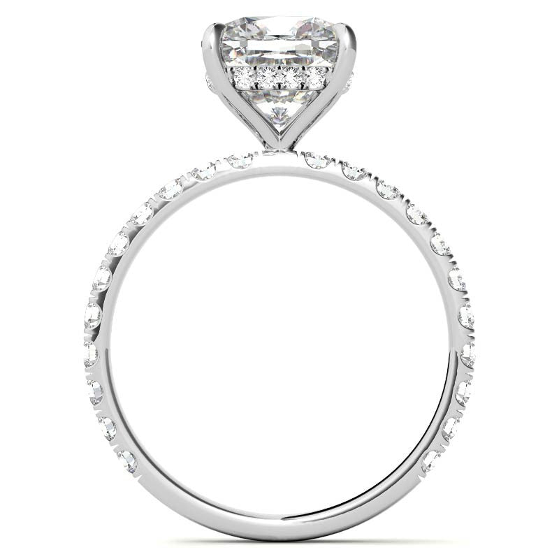 Cushion Moissanite Engagement Ring with Hidden Halo