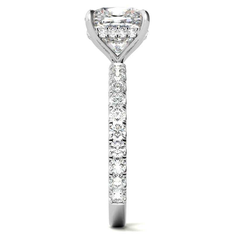 Cushion Moissanite Engagement Ring with Hidden Halo