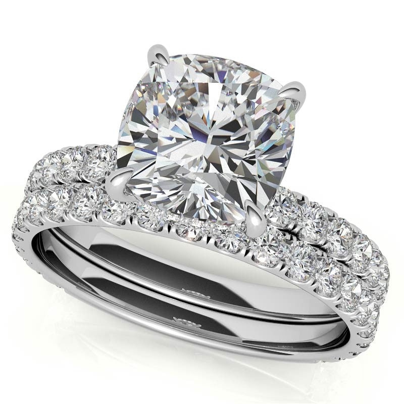 Cushion Moissanite Engagement Ring with Hidden Halo