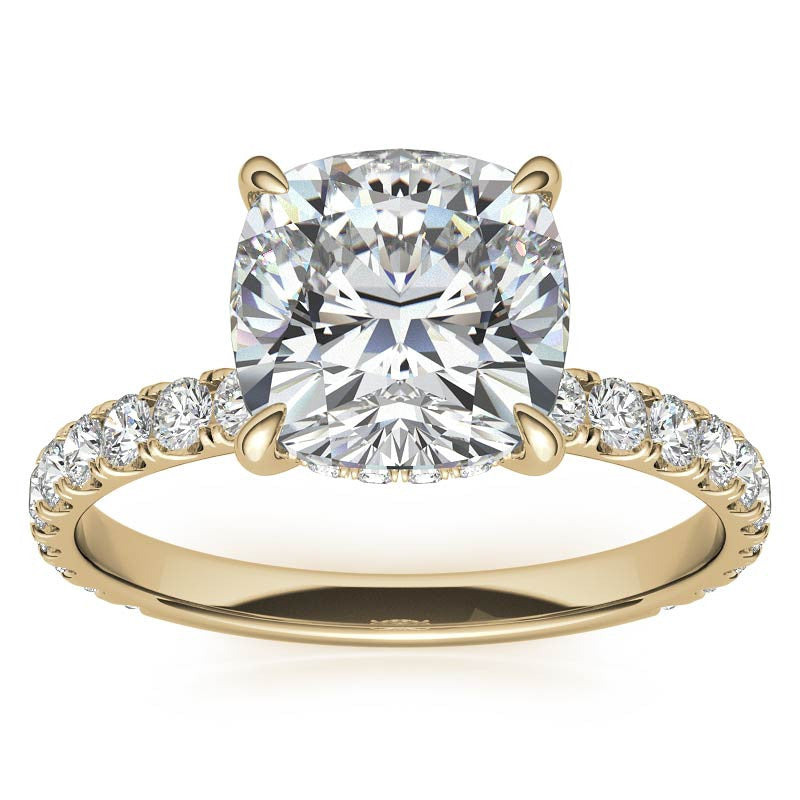 Cushion Moissanite Engagement Ring with Hidden Halo