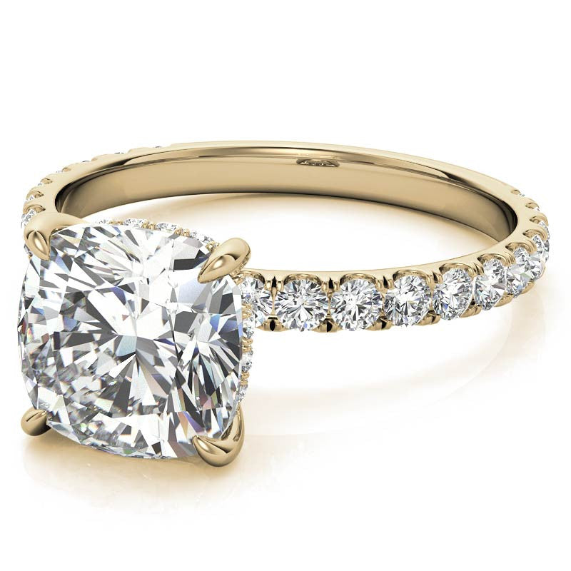 Cushion Moissanite Engagement Ring with Hidden Halo