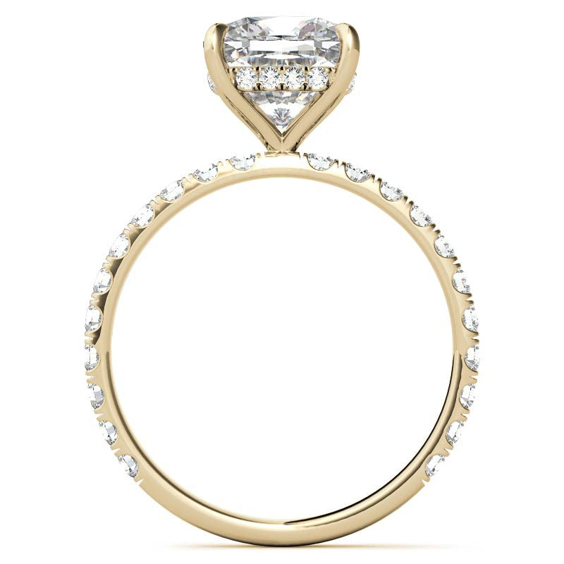 Cushion Moissanite Engagement Ring with Hidden Halo