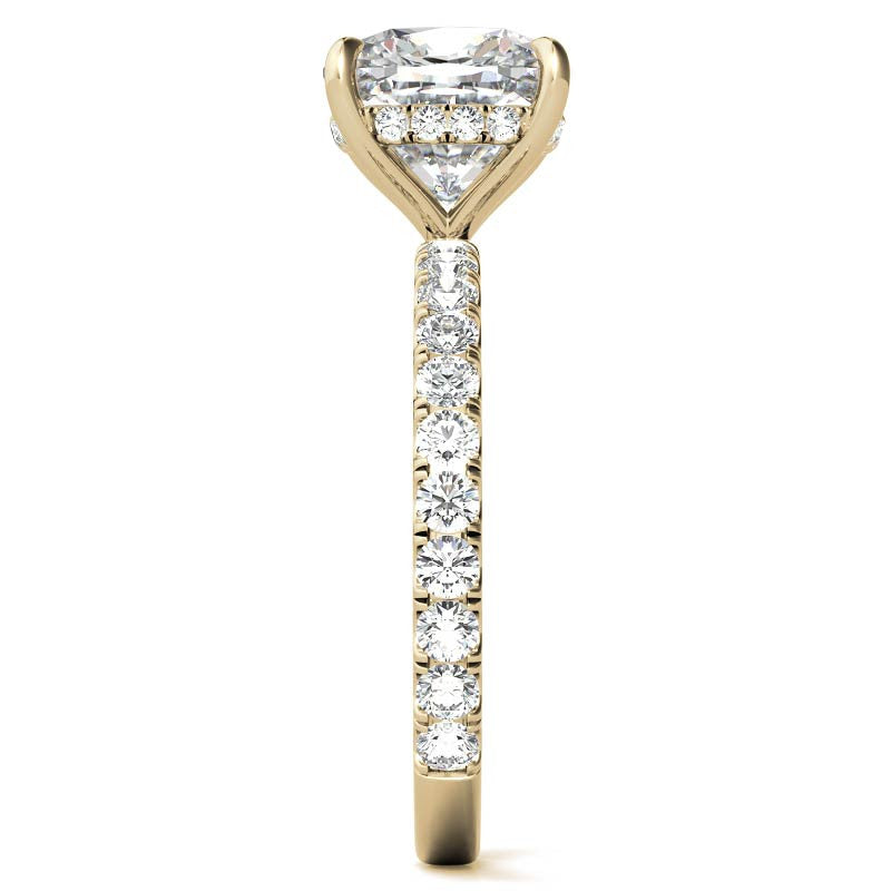 Cushion Moissanite Engagement Ring with Hidden Halo