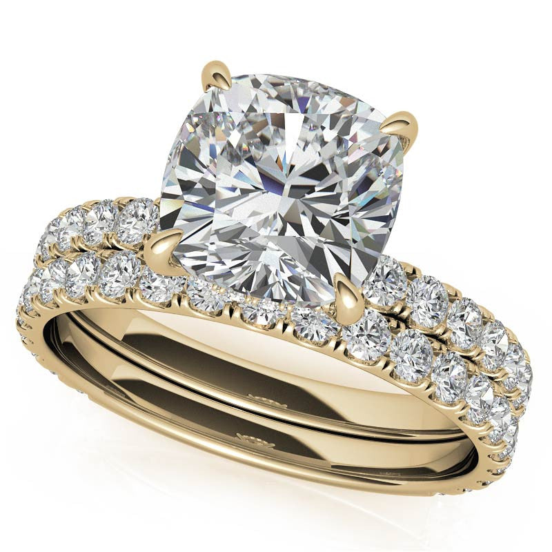 Cushion Moissanite Engagement Ring with Hidden Halo