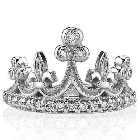 Crown Design Right Hand Ring with Milgrain Accents
