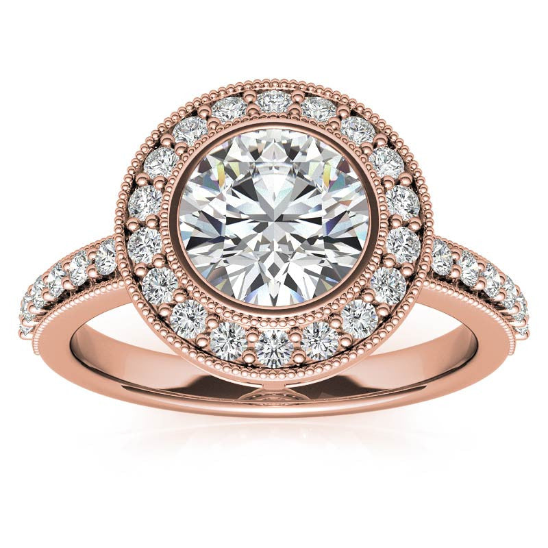 Round Halo Bezel Antique Moissanite Engagement Ring