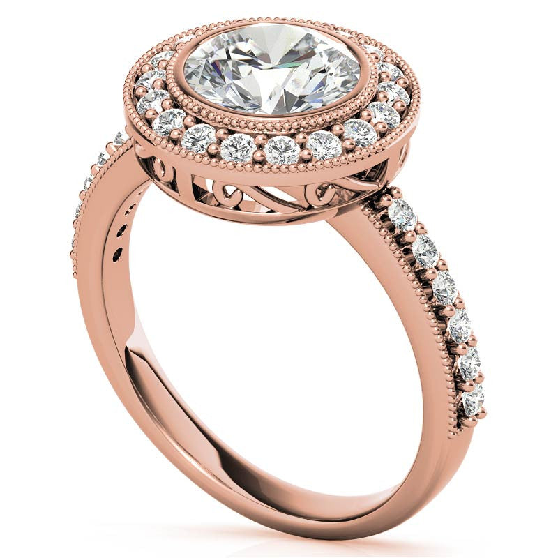 Round Halo Bezel Antique Moissanite Engagement Ring