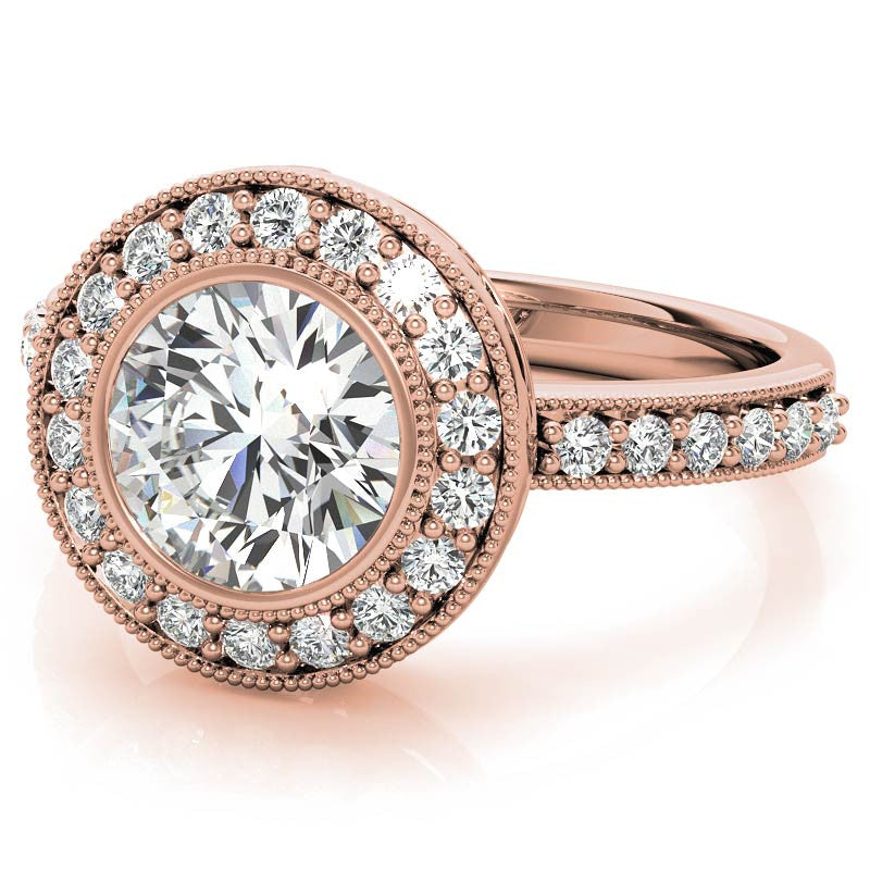 Round Halo Bezel Antique Moissanite Engagement Ring