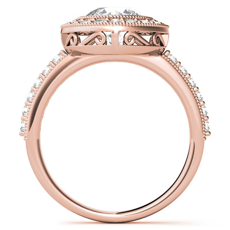 Round Halo Bezel Antique Moissanite Engagement Ring
