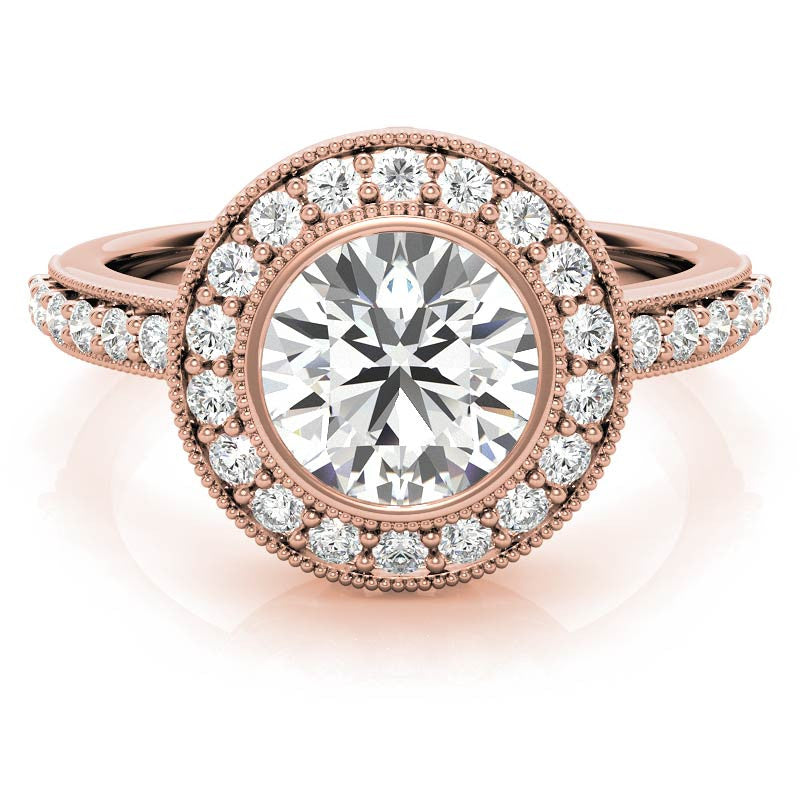 Round Halo Bezel Antique Moissanite Engagement Ring
