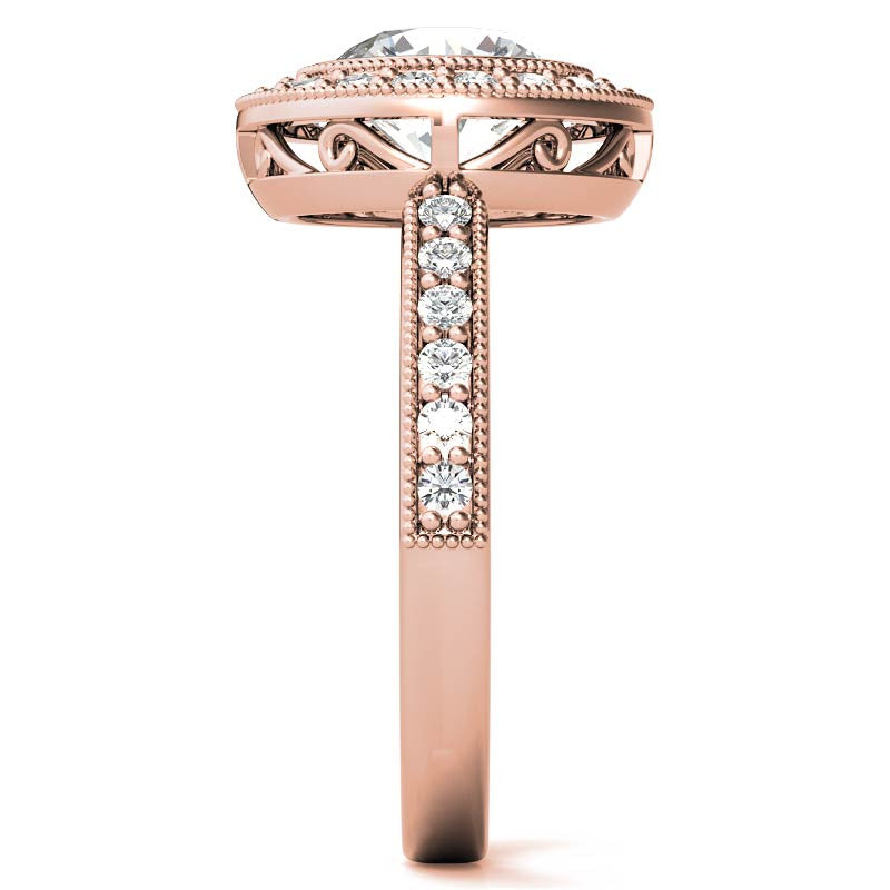 Round Halo Bezel Antique Moissanite Engagement Ring